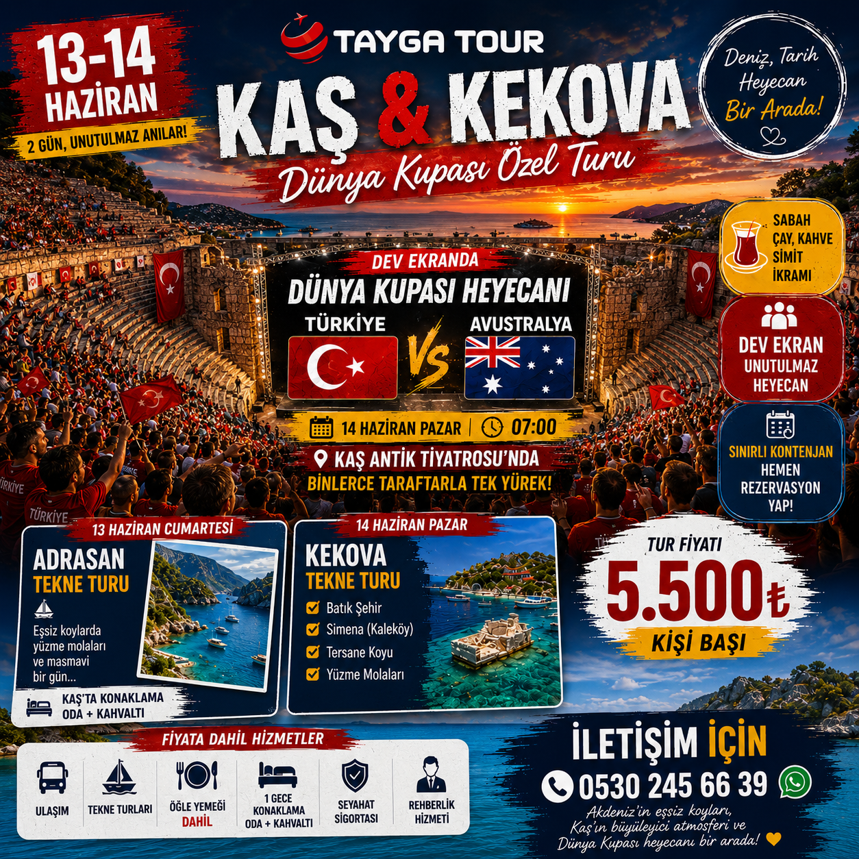 1 Gece 2 Gün Kaş Antik Tiyatrosu Dünya Kupası Etkinlikli Adrasan & Kekova Turu